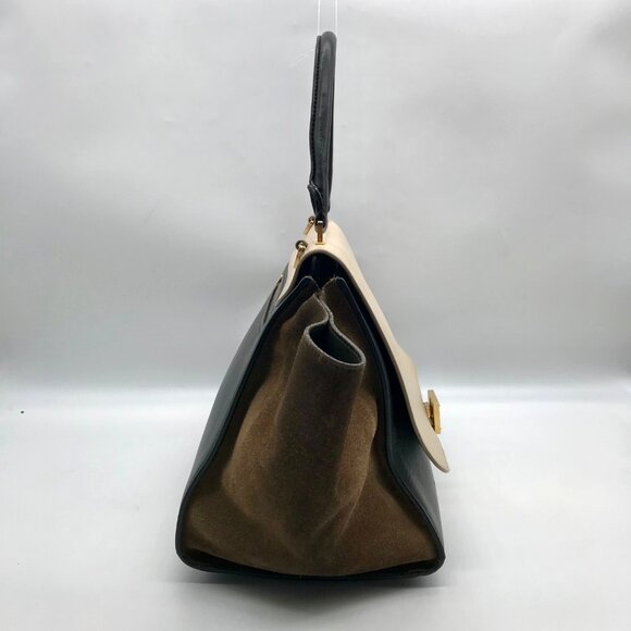 Celine Beige & Black Calfskin Trapeze Convertible Satchel - Picture 4 of 12